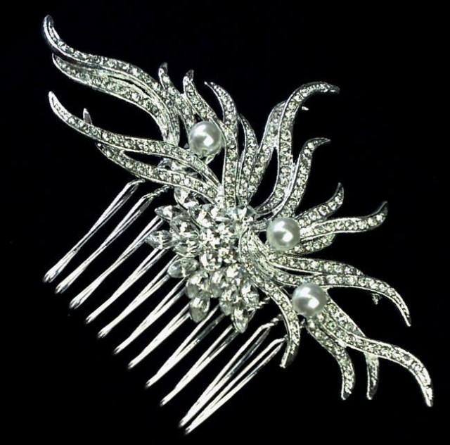 Crystal Bridal Hair Comb, Vines Headpiece, Pearl Hair Jewelry, BRIAR