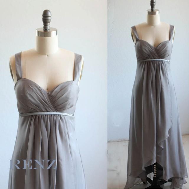 2015 Charcoal Grey Bridesmaid Dress, Empire Waist Wedding Dress, Highlow Chiffon Formal Dress