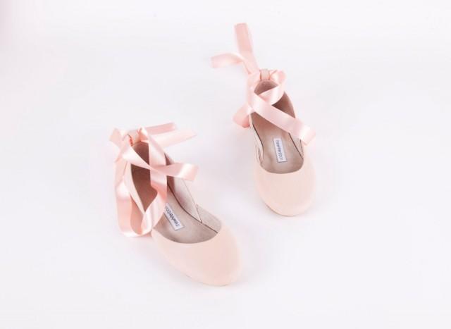 Nude Blush Ballet Flats With Satin 