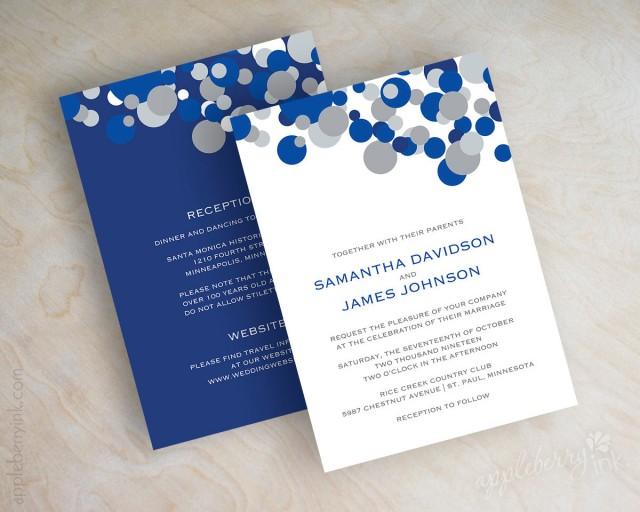 Blue And Silver Polka Dot Wedding Invitations Sapphire Blue Cobalt