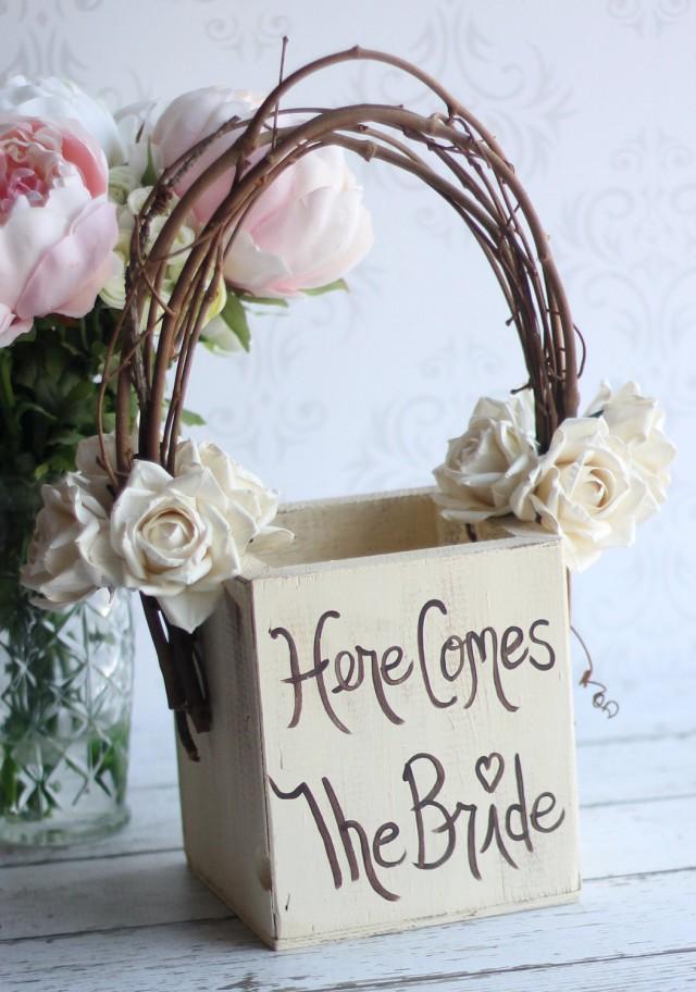 Personalized Flower Girl Basket Rustic Wedding Decor Vintage Roses