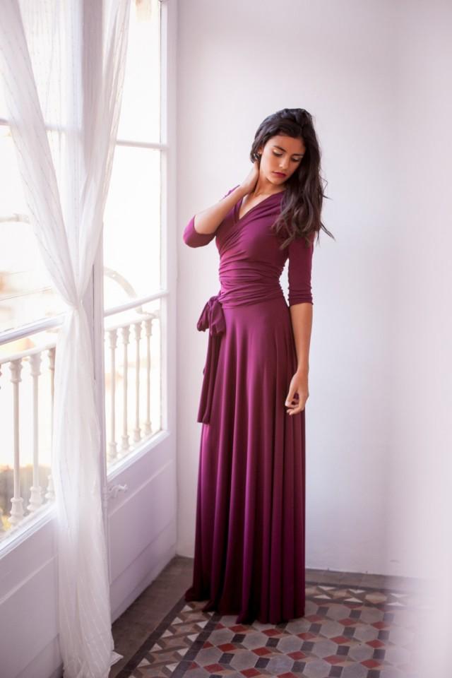 long sleeve burgundy wrap dress