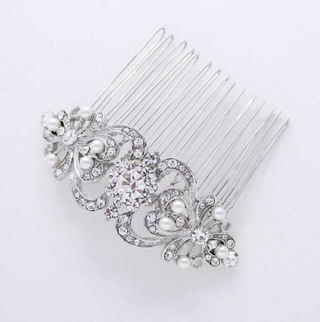 Hair Comb Crystal Pearl Bridal Hair Piece Vintage Style Wedding Jewelry Rhinestone Silver Hair 