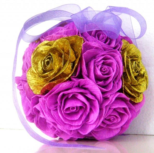 Gold Lilac Lavender Crepe Paper Kissing Balls Flowers Wedding Decor