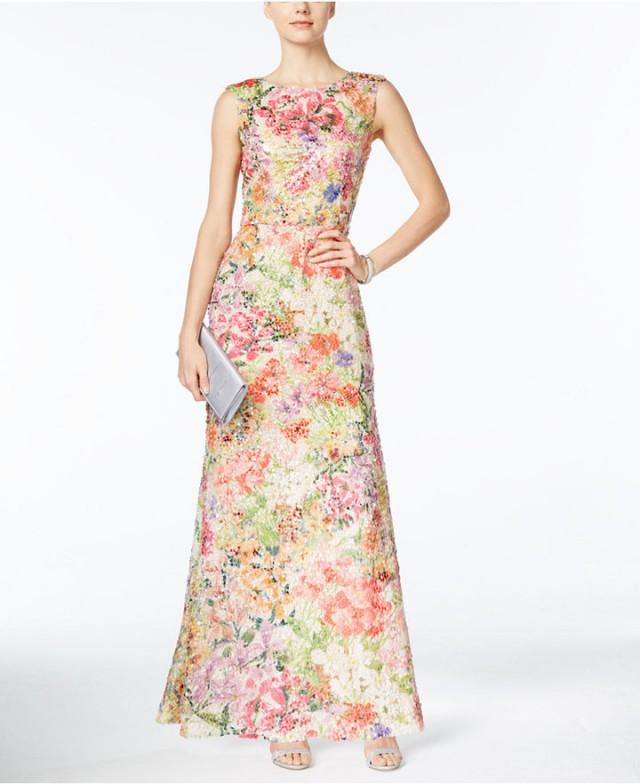 tahari asl embellished sequin gown
