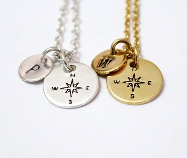 Personalized Compass Necklace, 24k Gold Plated Compass Necklace