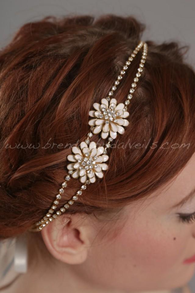 Gold Rhinestone Headband, Gold Metal Flower Bohemian Headband