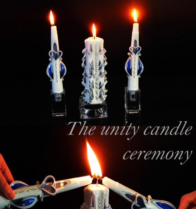 Royal Blue And Silver Unity Candle Set, Wedding Candles, Unity Candle