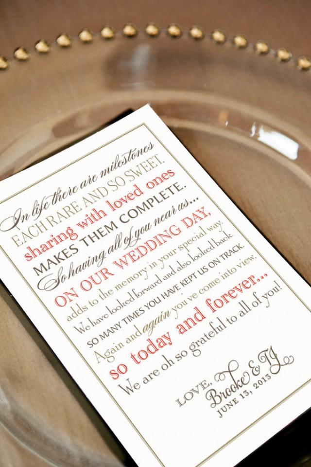 Wedding Thank You Note For Guests Printable File Calligraphy Unique Poem Gold Red Gray