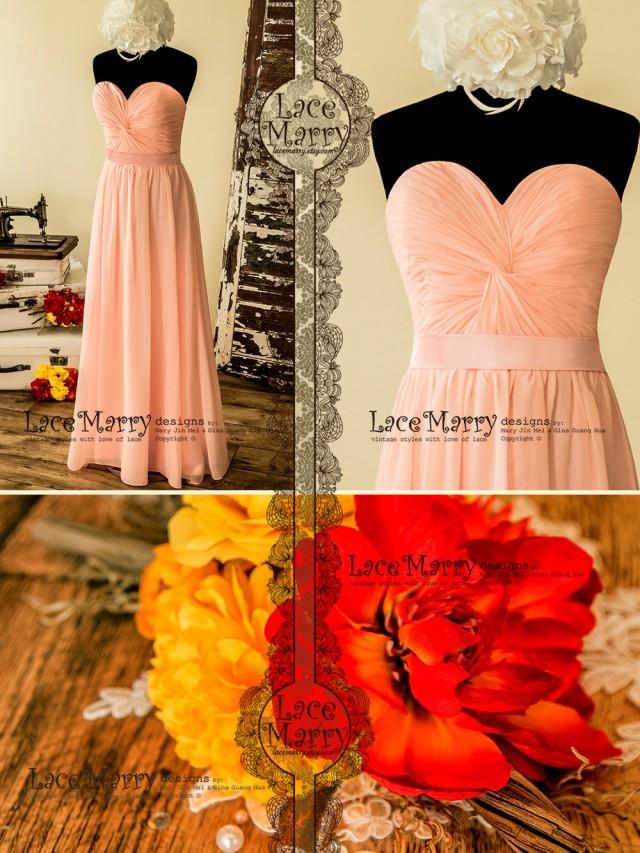 Long Bridesmaid Dress In Blush Pink Chiffon With Strapless Sweetheart Neckline Featuring Wrapped 3168