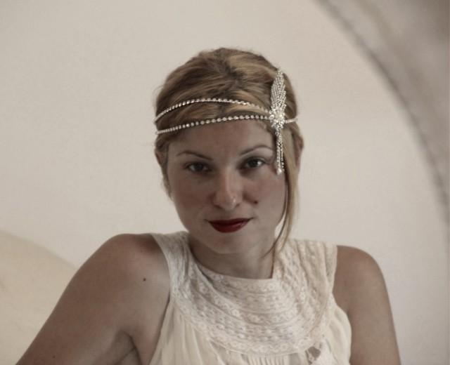 Crystals Fascinator Gatsby Vintage Style Lace Pearl Headband Blush Headband Headband Pearls Ivory Wedding Elegant Chiffon
