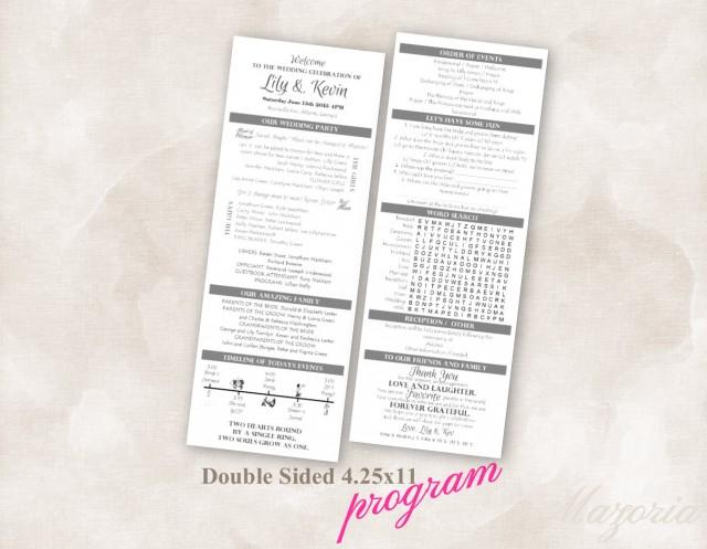 Template Wedding Program Double Sided Printable Timeline Word