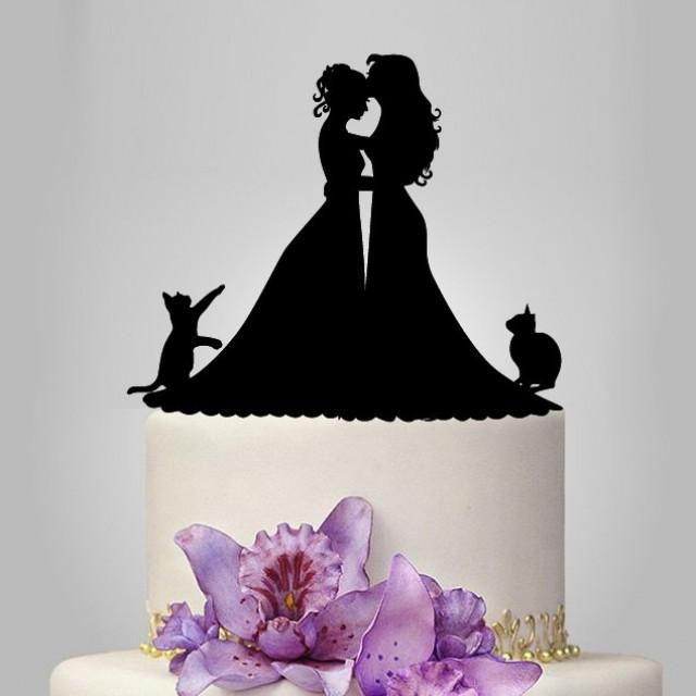 Lesbian Wedding Cake Topper Same Sex Cake Topper Mrs And Mrs Wedding Cake Topper With 2 Cat 