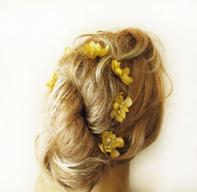 Yellow Flower Hair Clip, Wedding Hair Accessories, Bridal Hair
