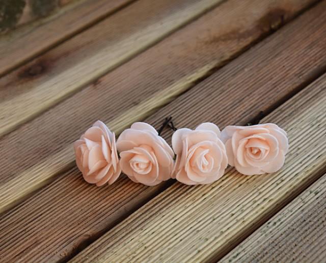 Peach Rose Flower Hair Clip, Wedding Hair Clip, Bridal Hair Clip, Pink