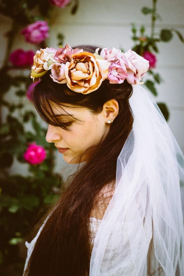 Bridal Veil, Bridal Flower Crown, Bridal Crown, Bridal Halo,Rose Flower