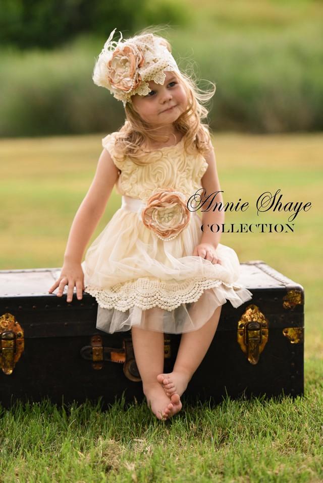The Sophie By Annie Shaye Collection Antique Cream Flower Girl Dress, Girls Lace Dress, Lace