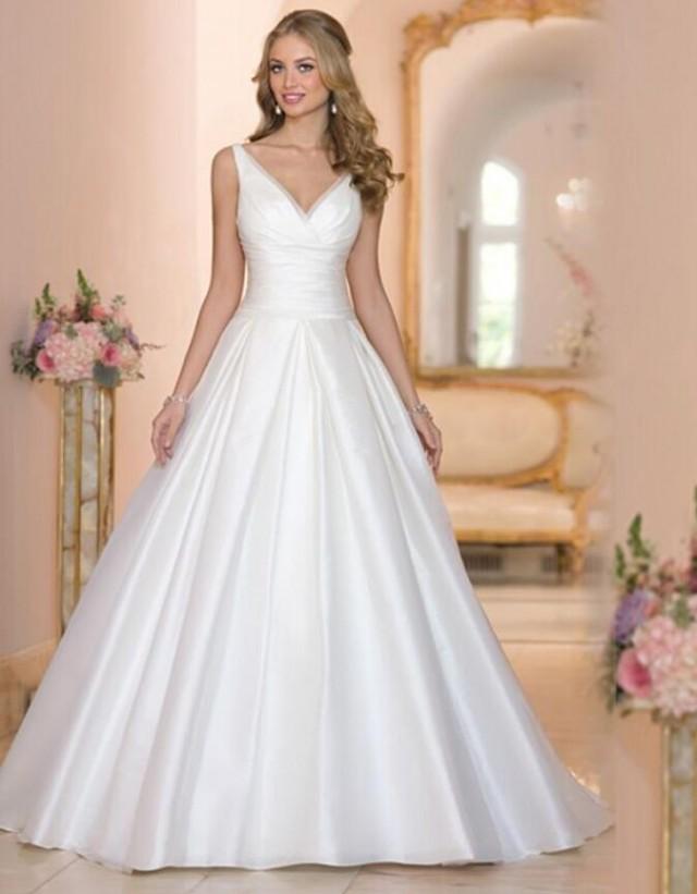 Designer New 2016 White Wedding Dresses V-Neck Satin Cheap ...