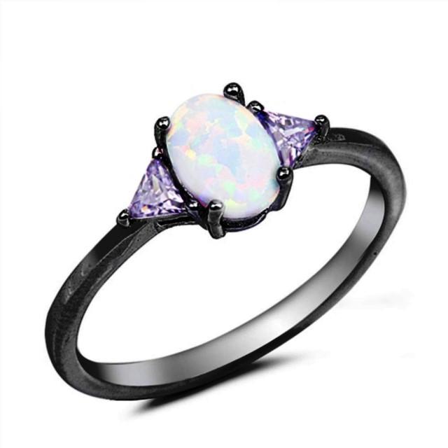 & Cz .925 Sterling Silver Ring Sizes 5-10 Lab Created White Opal Oval Shape Simulated Amethyst
