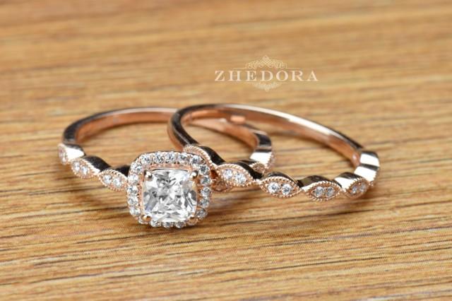 Princess Cut Wedding Ring Set 14k Rose Gold