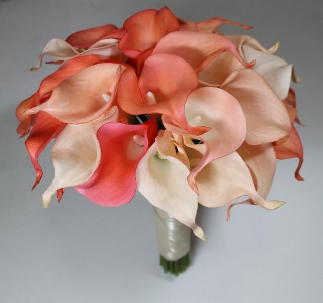 Coral Wedding Bouquet Coral Calla Lilly Bouquet Bridal Bouquet Coral Bouquets Wedding Bouquets 7681