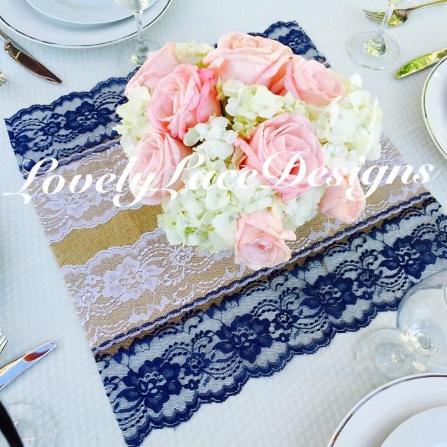 Placemat /Centerpiece /Burlap & Navy/White Lace Placemat/Centerpiece /Square/16"x16"/ Table