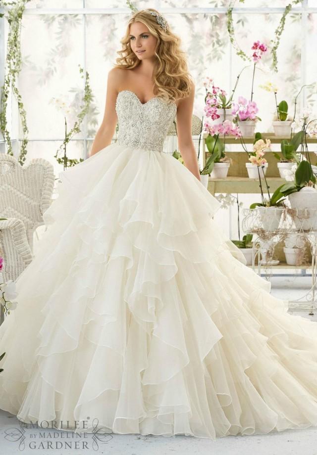 Cascading Ruffle White Wedding Dresses With Beads Sequins A