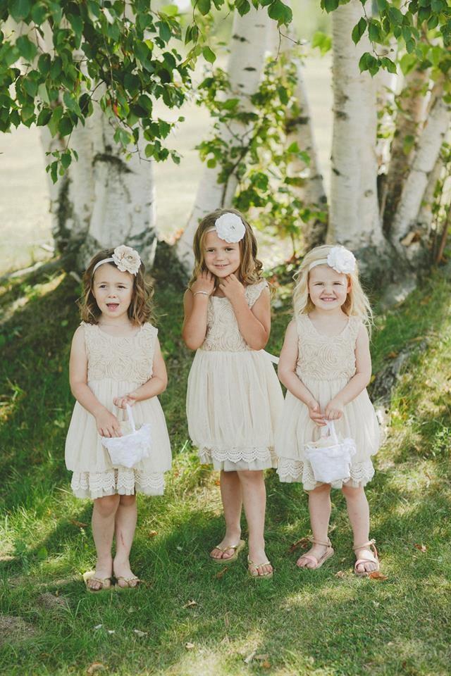 SALEBeige Flower Girl Lace Rose Dress With Matching Headband, Girl
