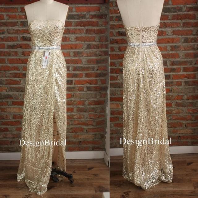 Sexy Gold Sequin Long Dressmaid Of Honor Dressstrapless Cocktail Dressespinup Party Dresses