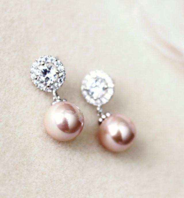 Blush Pink Earrings Wedding Jewelry Rose Pink Pearl Bridal Earrings