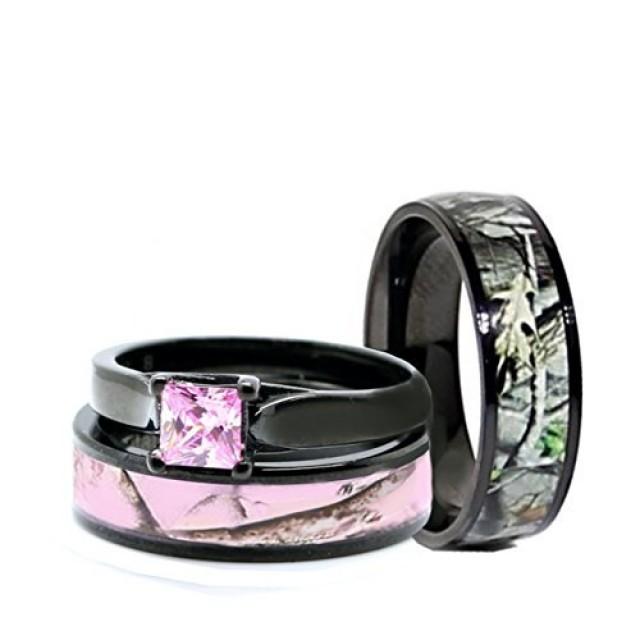 His And Hers Pink Women & Men Black Titanium Camo And Sterling Silver