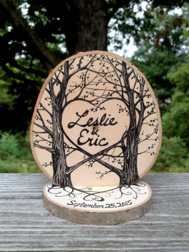 Woodland Cake Topper For Your Nature Inspired Wedding, Two Trees With Heart, Original Ink