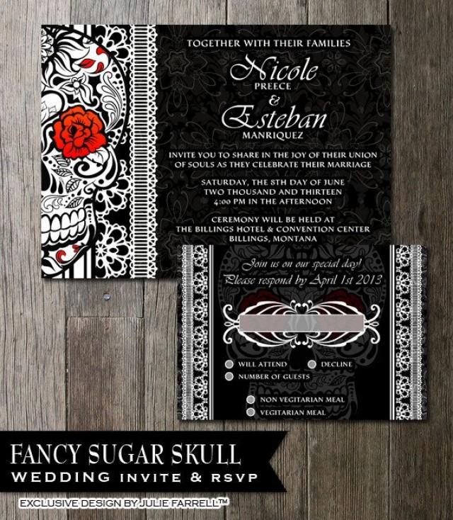 Sugar Skull Wedding Invitation, Halloween, Black &amp; White, Day Of The ...