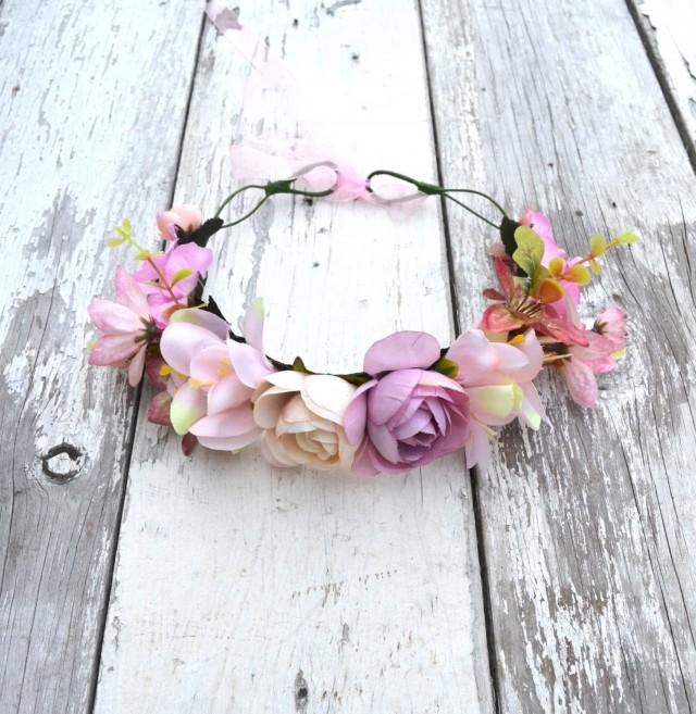 Pink Rose Floral Crown, Pink Flower Headband, Flower Crown, Wedding