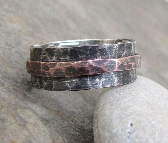 Silver Spinner Ring Copper Silver Ring Hammered Spinner Ring Mens
