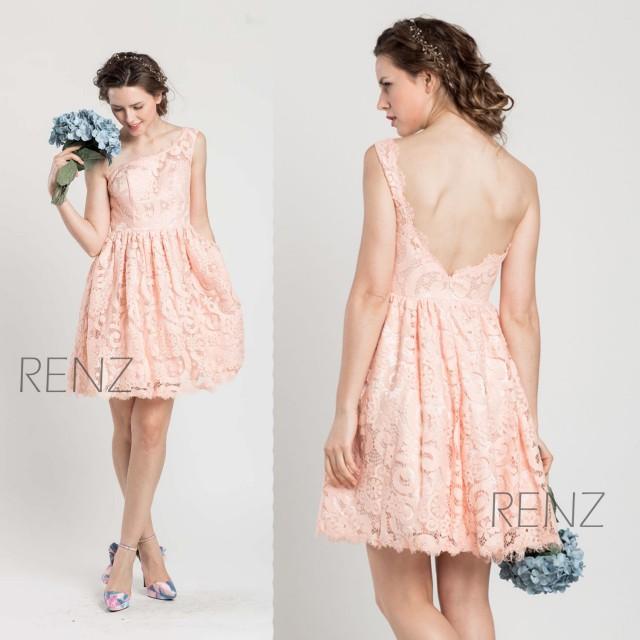 2016 Pink Lace Bridesmaid Dress Short Blush Elegant Dress Peach A
