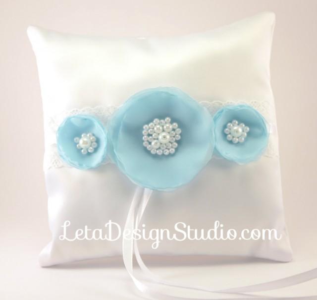 Wedding Handmade Jeweled Ring Pillow Aqua Blue Blue Wedding Ring Pillow