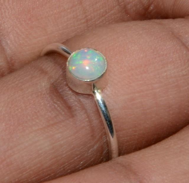 Ethiopian Welo Opal Ring Stackable Ring October Birthstone Bridal Ring Gift For Her Natural Opal Cabochon Ring 925 Sterling Silver Ring