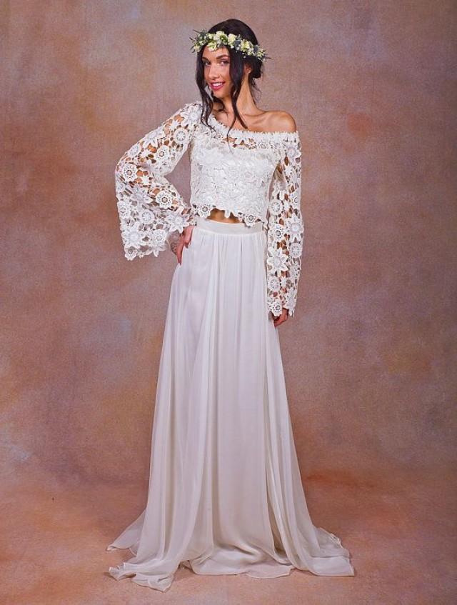 Alana 2 Piece Lace Silk Chiffon Bohemian Wedding Dress BELL SLEEVE Hippie Boho Style Wedding