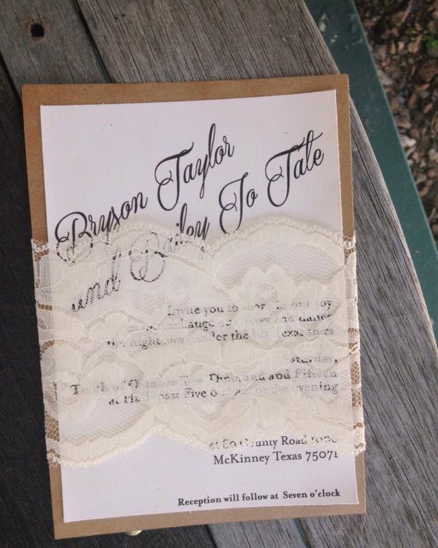 Rustic Lace Belly Band Wedding Invitation100 Count Suite Package