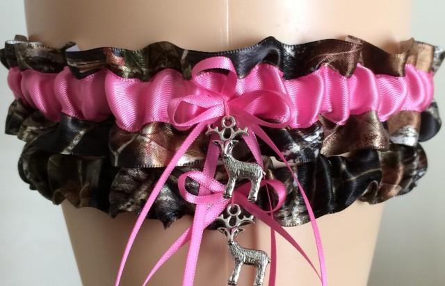 Mossy Oak Hot Pink Camouflage Wedding Garter Set Bridal Garter Set Camo Garter Keepsake 2713