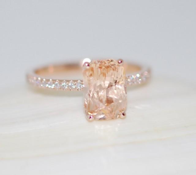 Rose Gold Engagement Ring Peach Sapphire Diamond Ring 14k Rose Gold