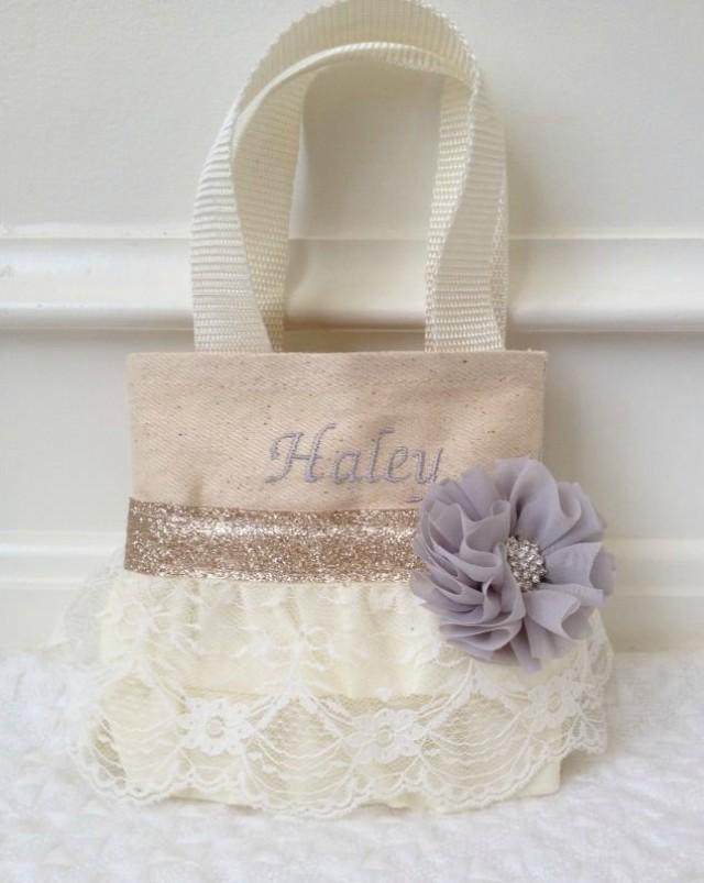 Gold, Silver, Ivory Lace Flower Girl Purse, Flower Girl Gift, Birthday