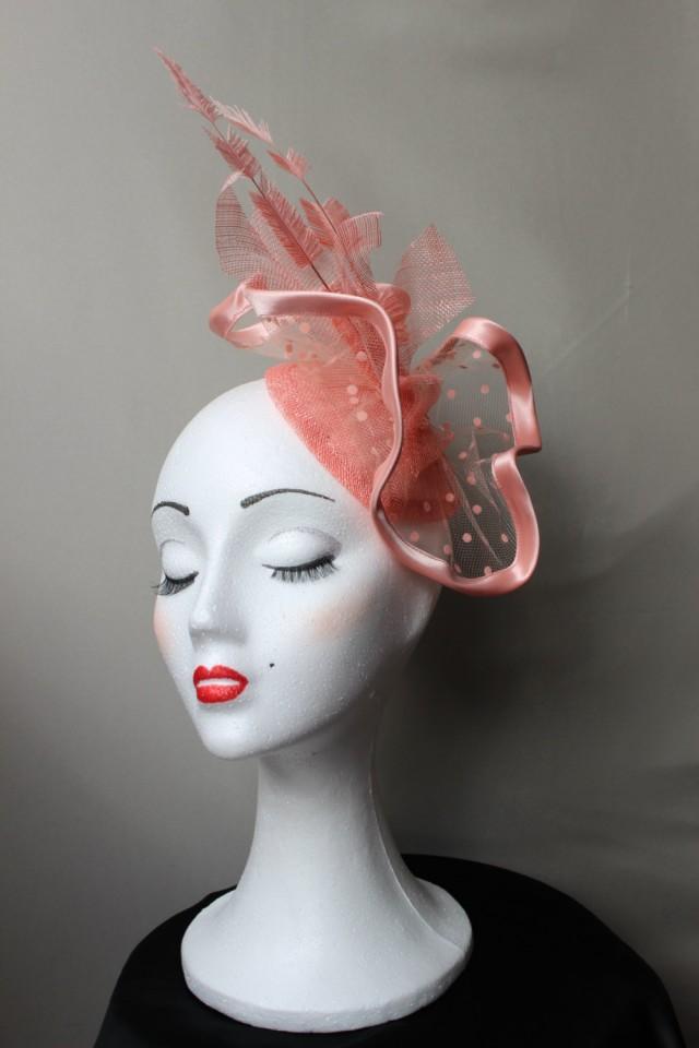 Salmon Pink Fascintor, Salmon Pink Hat, Race Hat, Cocktail Fascinator