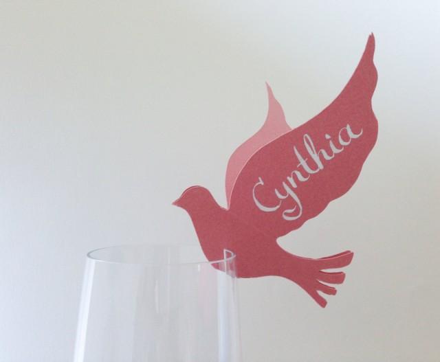 50 Place Cards, Doves, Love Birds Themed Wedding, Decor For Wine Glass 