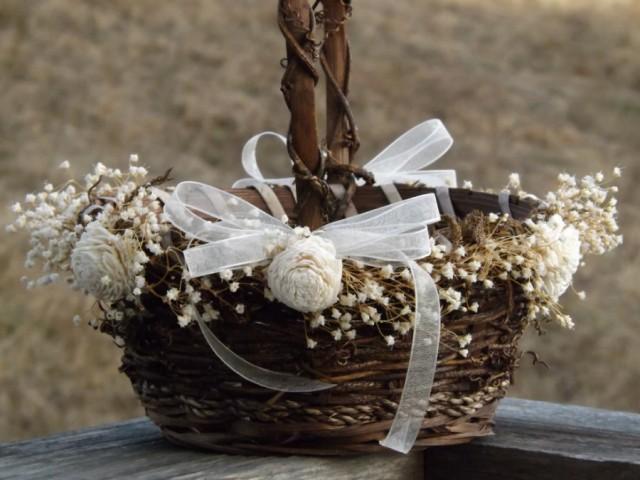 rustic-flower-girl-basket-with-preserved-babys-breath-sola-flowers