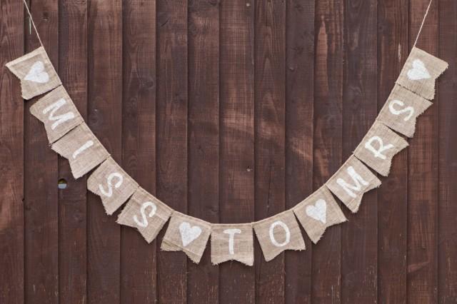 Miss To Mrs With Hearts Bridal Shower Bunting Vintage Handmade