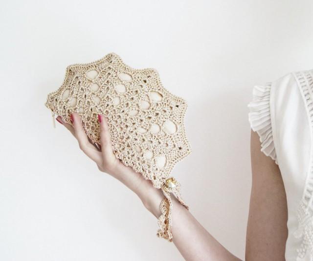Champagne Golden Clutch Bag Crochet Purse Bag With Wristlet For