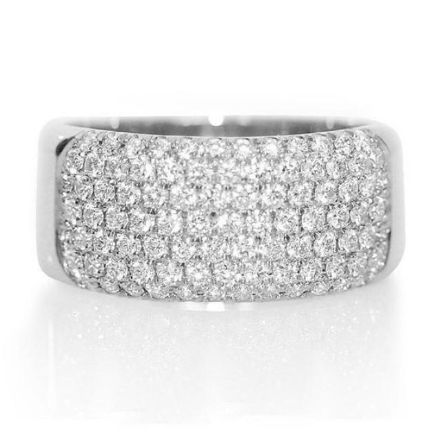 Wide Pave Diamond Band, 7 Rows Anniversary Diamond Ring, 14k Solid Gold