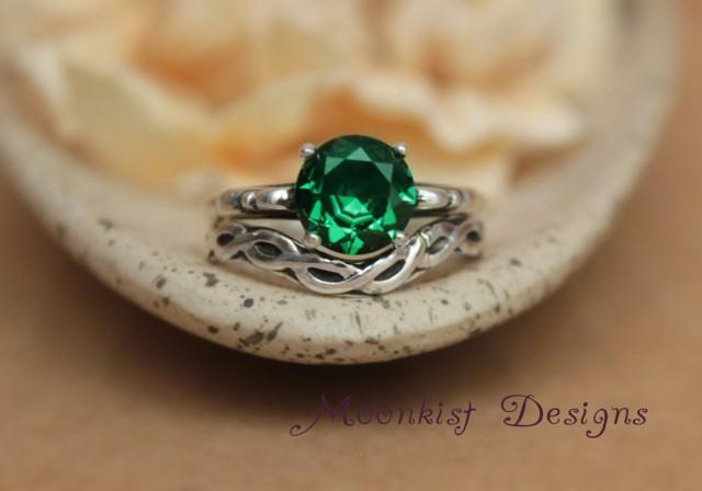Diamond /& Emerald Ring Set In Sterling Silver Birthstone